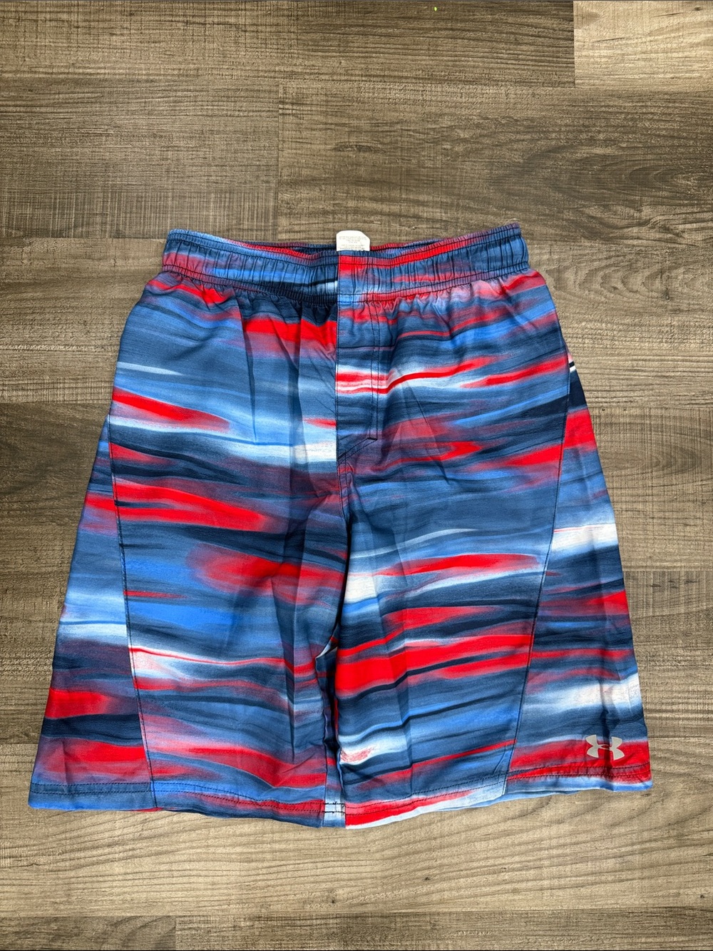 Under Armour Red, Blue & White Boys' Swim Trunks, Size Youth Large